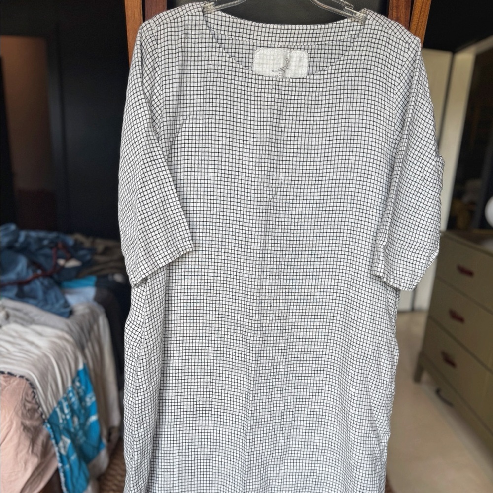 notPERFECTLINEN Black and White Checkered Linen Dress